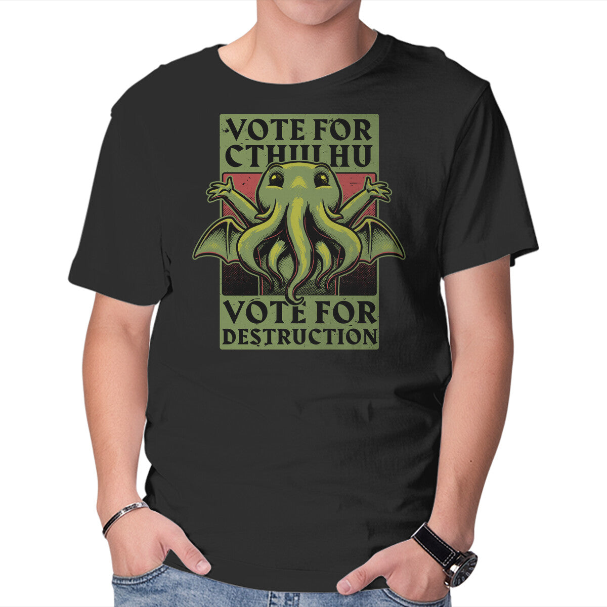 Unisex Crew Neck T-Shirt Vote Cthulhu Destruction Graphic Short Sleeve Casual Tee S