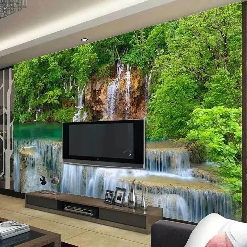 Green Forest Mountain Waterfall Photo Wallpaper Living Room Bedroom Tv Sofa Backdrop Wall Mural Home Decor