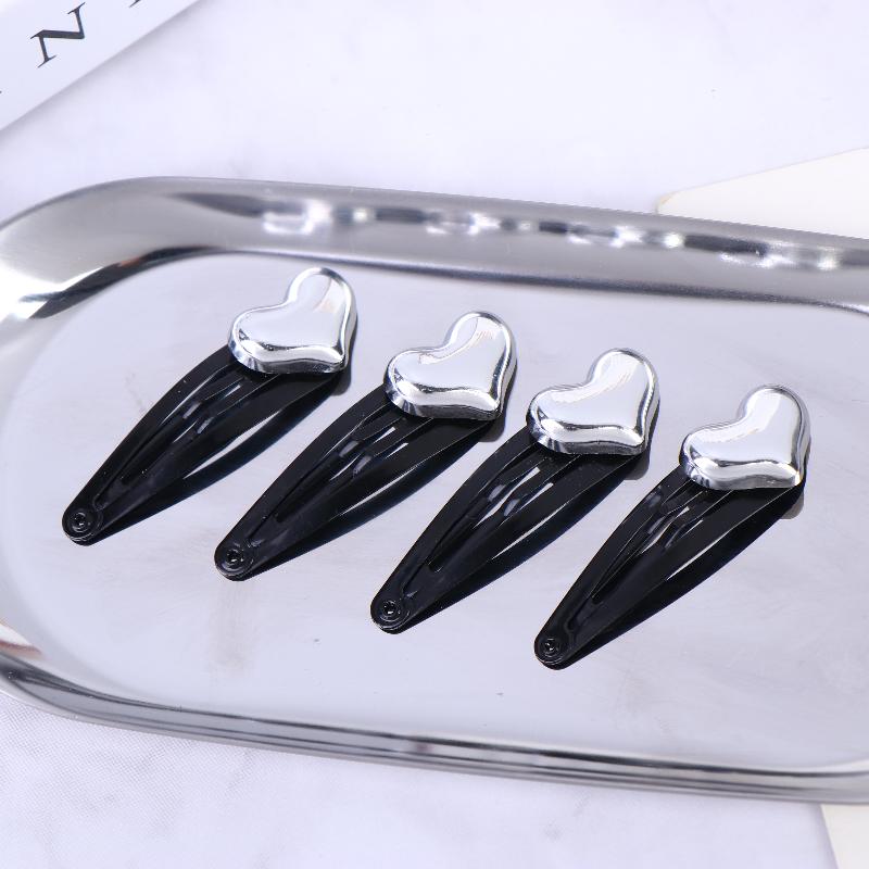 Cute Silver Heart Black Hair Barrettes 2/4Pcs Fashion Hair Pins for Women Sweet Side Hair Styling Accessories
