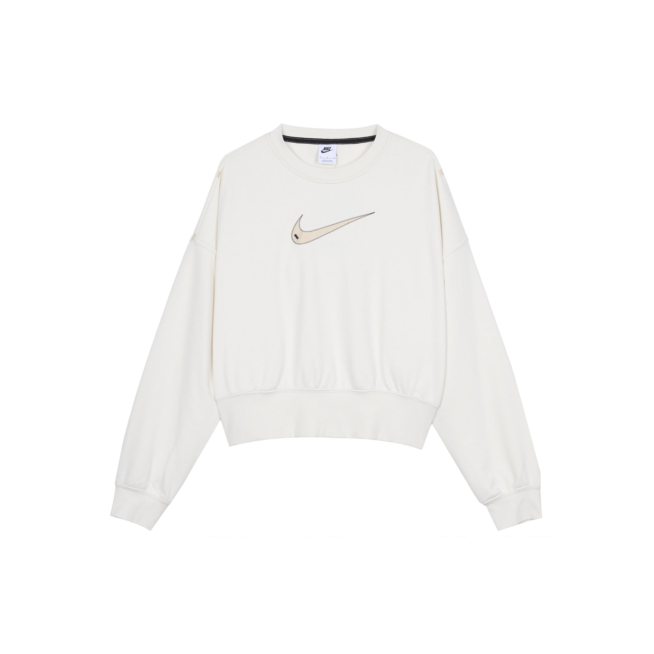(WMNS) Nike Sportswear Swoosh Logo Embroidered Loose Knit Short Round Neck Pullover Hoodie Women s DO7212-030 L