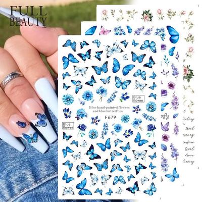 Luxus-Nageldesign, bunter Schmetterlings-Nagelaufkleber, 3D-Frucht-Blumen-Nagelkunst-Slider, geometrischer Nagelkunst-Zubehör-Aufkleber