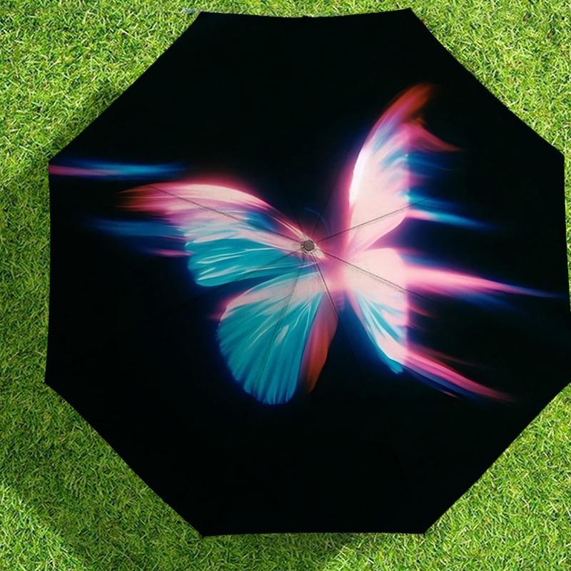 1pc Butterfly Light Automatic Folding Umbrella 8 Rib Iron Frame,  Suitable for Travel, Daily Use, Birthday, Women & Men Gift c1231028