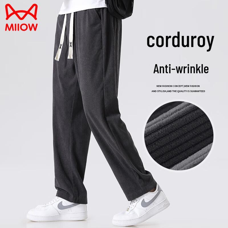 MiiOW Men's Warm Corduroy Straight-Fit Casual Trousers