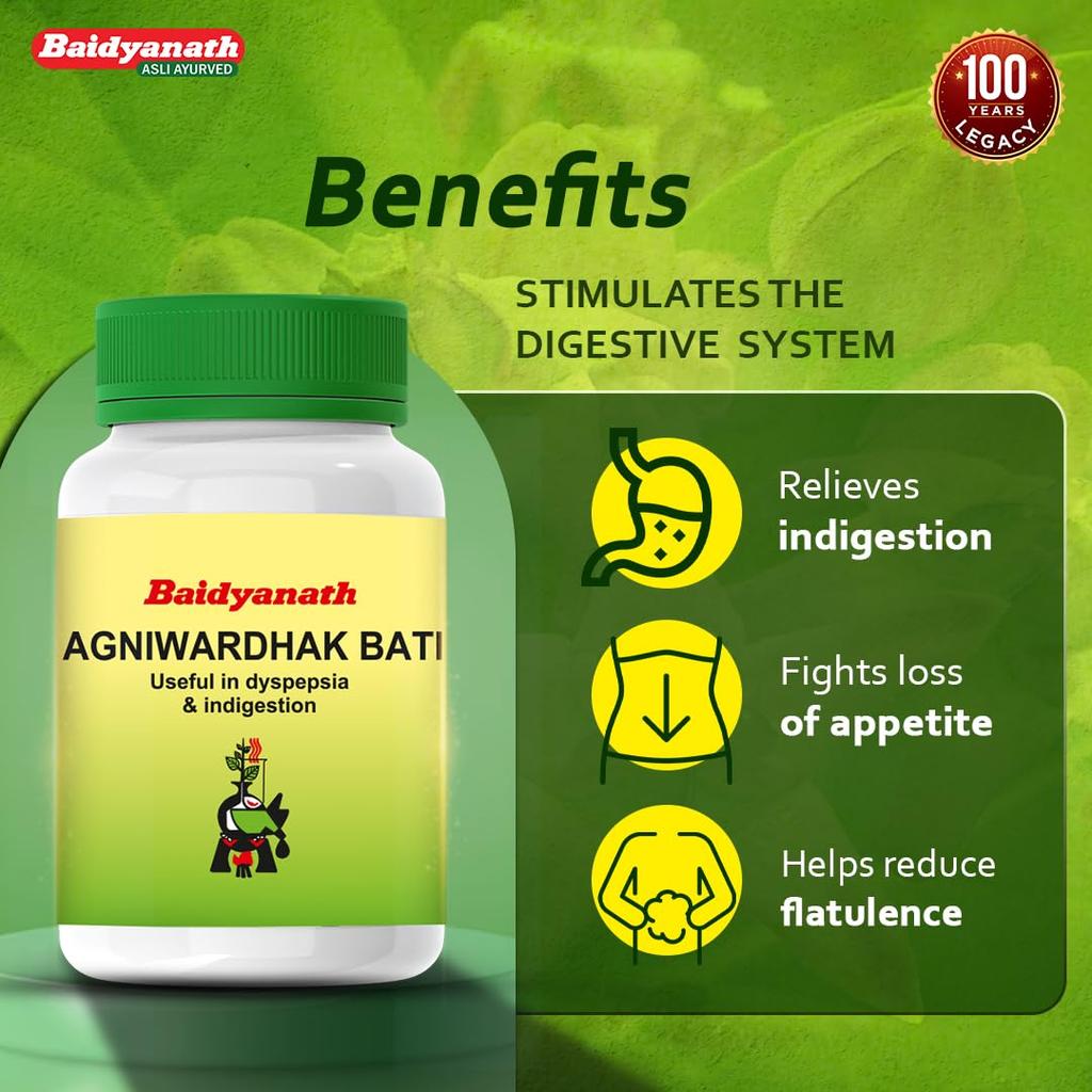 Baidyanath Agniwardhak Bati Ayurvedic Digestive Tablets For Gas Bloating Constipation And Appetite Support 80 Tablets Herbal Relief