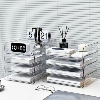 Desktop Organizer A4 File Storage Tray Book Shelf Papers Rack Stackable File Rack Multifunctional Transparent File Organizer