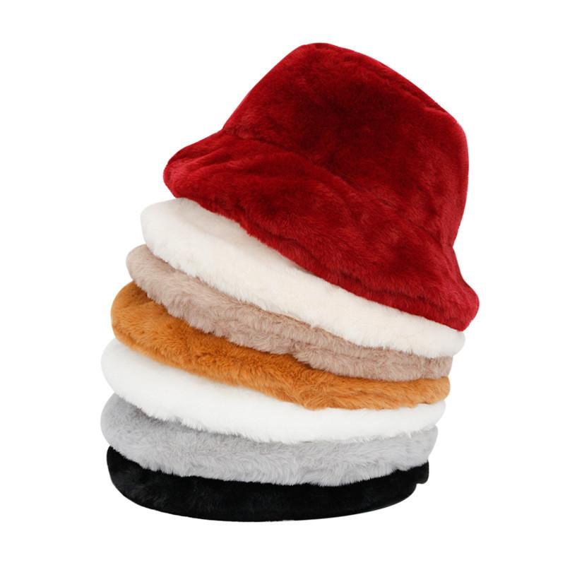 Womens Lamb Velvet Basin Hat Extrathickened Furry Solid Color Warm Winter