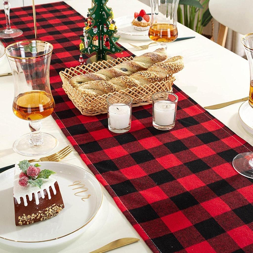 Cotton Tartan Check Table Runner for 6 Seater Dining Table (13x72 Inches) - Christmas, Xmas Gift, Medium
