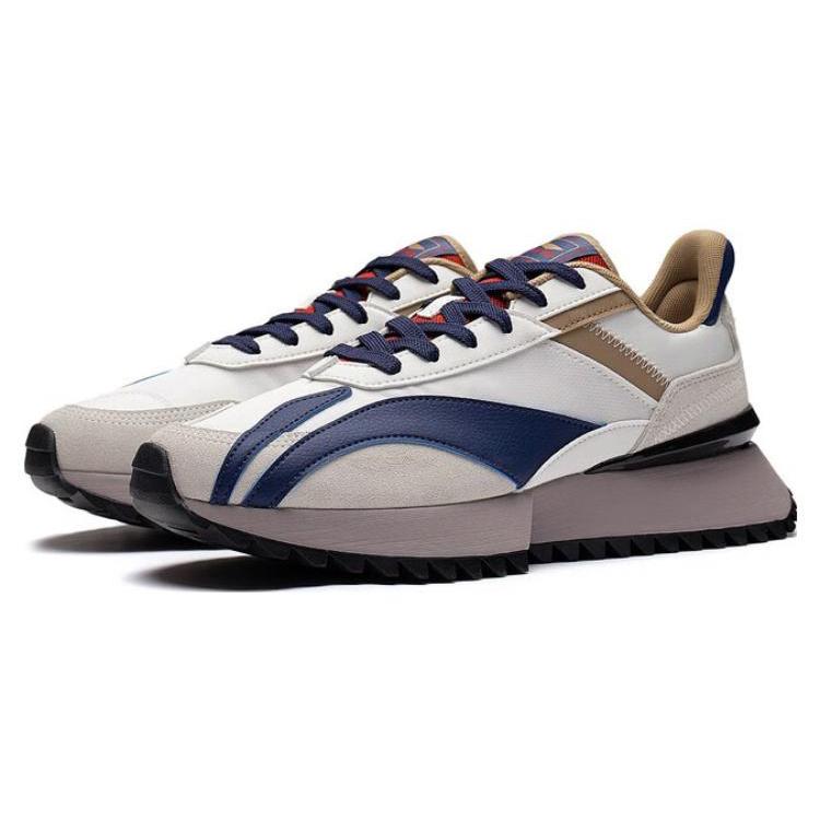 Li Ning Synthetisches Leder Rutschfest Abriebfest Niedrig geschnitten Sportliche Freizeitschuhe Herren Marineblau AGCS261-3