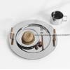 Electroplated Stainless Steel Round Tray Nordic Ins Style Wooden Handle Storage Disc For Tea Cups Plates And Water Cups