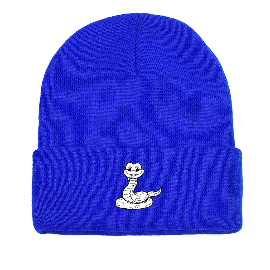 Black White Snake Print Knit Hat Beanie, Animal Man Cap Versatile Stretchy Solid Bobble Hat Knitted Cap Beanie