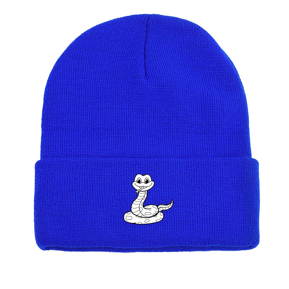 

Black White Snake Print Knit Hat Beanie, Animal Man Cap Versatile Stretchy Solid Bobble Hat Knitted Cap Beanie as the picture