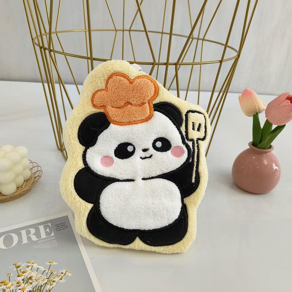 Double-layer thickened children's cute cartoon panda hanging hand towel absorbent quick-drying hand cloth bathroom kitchen