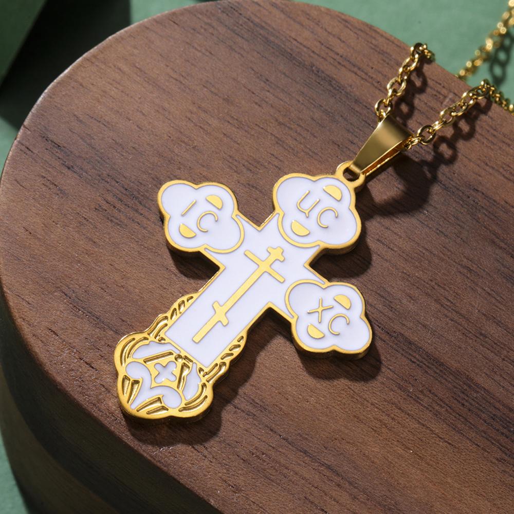 Dawapara Eastern Orthodox Serbian Cross Pendant Necklace Stainless Steel Jewelry Talisman Charm Necklaces
