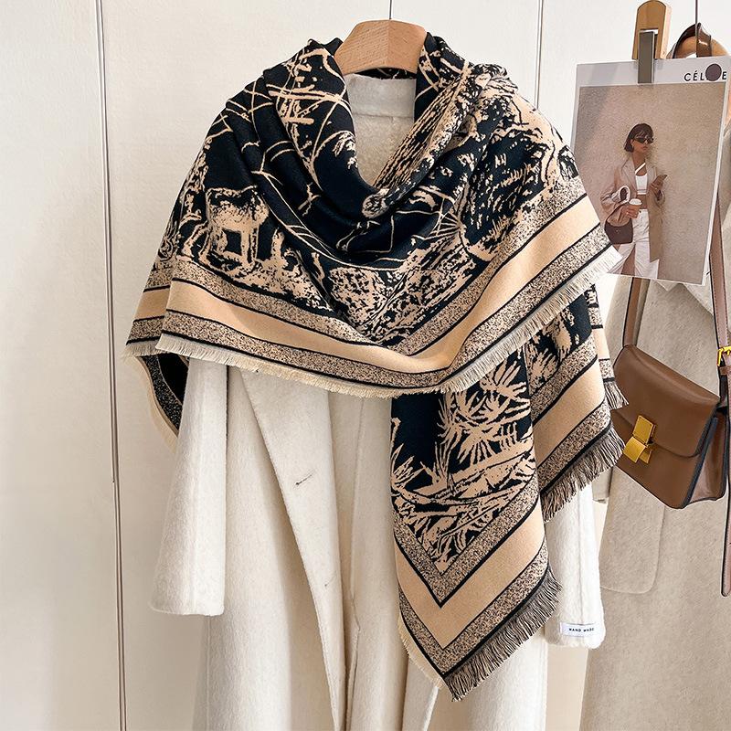 Korean Version Of Fashion Large Square Scarf Scarf Double-Sided Imitation Cashmere Thickened To Keep Warm And Cold Travel Shawl Cape Women