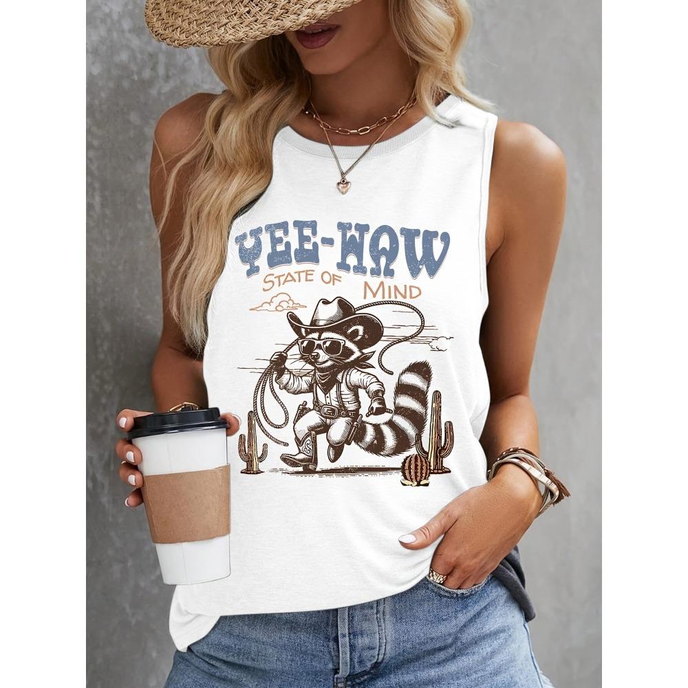 Butterfly And Cow Head Print Women's Tank Top Street Fashion Women's Sleeveless T-shirt Summer Everyday Casual Women's Tank Top
