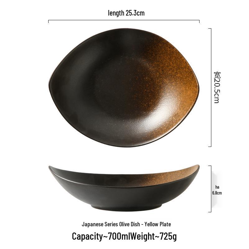 Japanese Olive Stone Pattern Ceramic Plate for Pasta and Pizza