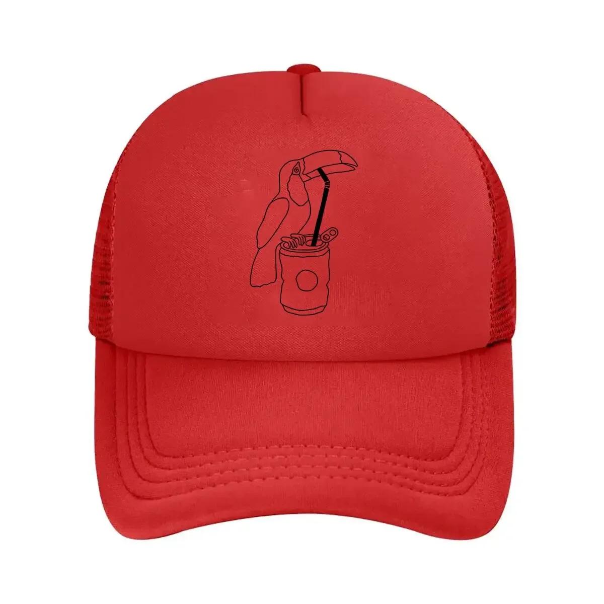Toucan Enjoying Drink from Soda Can Mesh Baseball Cap One Size
