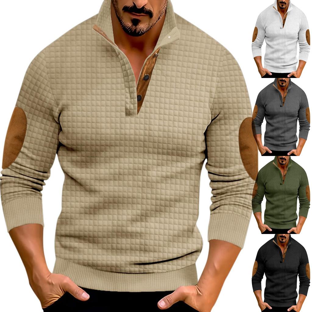 Men's Hoodless Sweatshirt Casual Relaxed Color Long Sleeve Stand Button Design For Comfortable And Winter