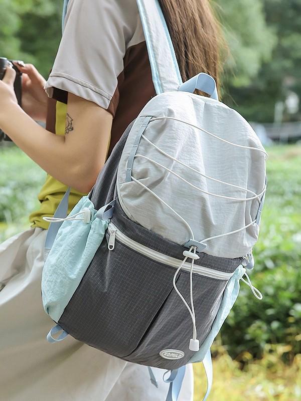 Color Block Outdoor Backpack Lightweight Retro Travel Bag for Hiking, Mountaineering, Picnic, and School - Women's Small Backpack
