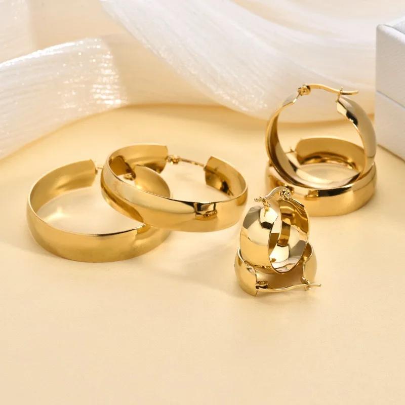 20/30/40mm Mariasz Minimalist Simple Stainless Steel Hoop Earrings For Women Gold Plated Wide Round Female Jewelry Gift