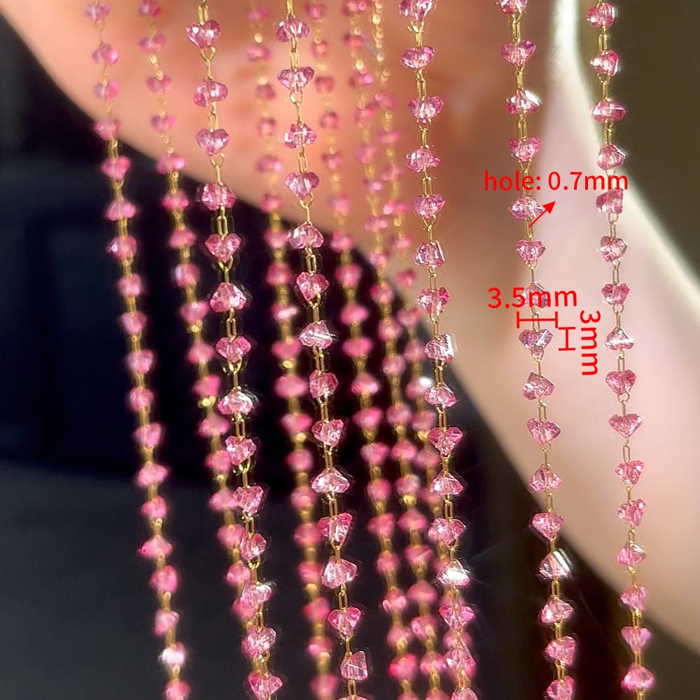 2Meter 1Meter Shiny Color Heart Chain Stainless Steel Glass Grave Stone Bead Chain Necklaces Bracelet Chain DIY Jewelry Findings