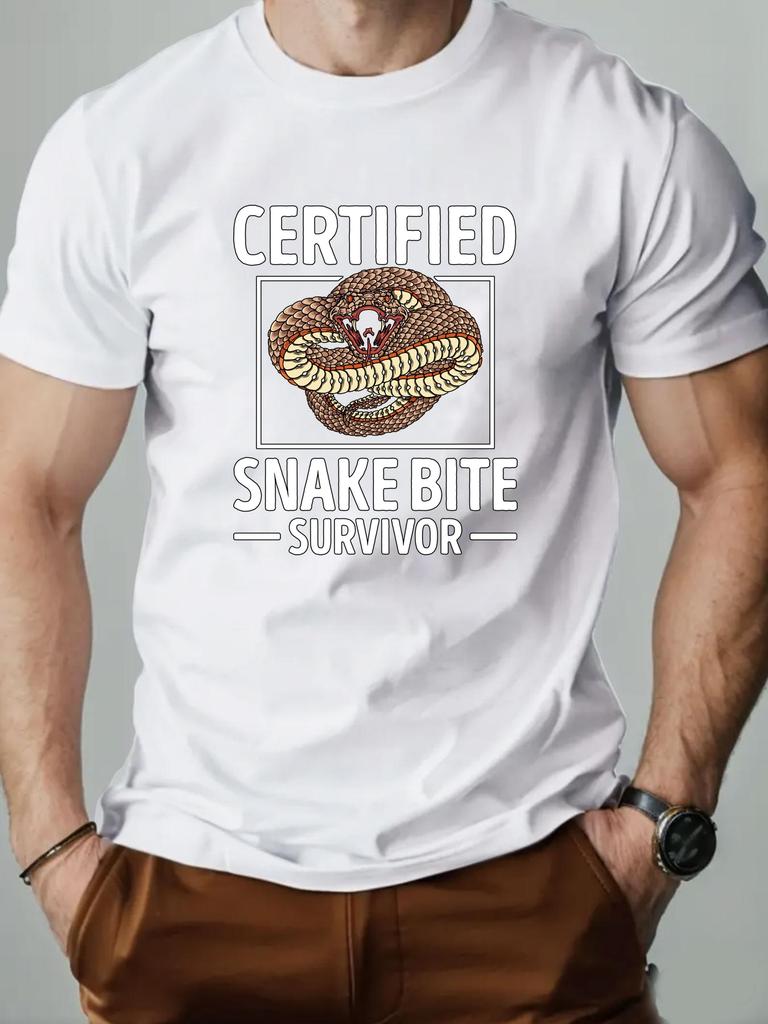 Men's T-Shirt 100% Cotton Cartoon Animal Snake Print Summer Oversized Round Neck Breathable Casual Short Sleeve Fashion T Shirt