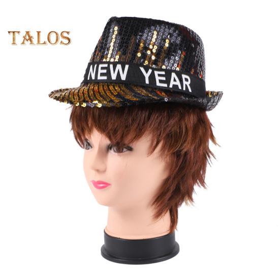 Paillettenhut, Happy New Year, Jazzhut, Vintage-Cowboy-Stil, Party-Club, Foto-Requisite, glitzernder Fedora, Kopfbedeckung für Erwachsene für Cosplays, Feiertage, Karneval