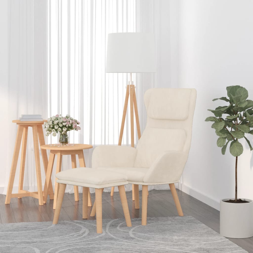 Recliner Chair with Footstool Cream White Velvet