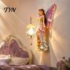 Niche Decorative Wall Fixture Fairy Night Light, Resin Elf Sculpture Lantern for Bedroom, 3D Artistic Lamp Living Room Hanging Art Decor with