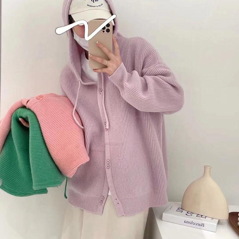 Suéter de otoño e invierno para mujer, cárdigan de punto con capucha, suéter suelto suave, abrigo, Top de manga larga