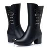 Fashion Autumn Winter Fleece-Lined Leather Round Toe Mid Calf Shoes Woman Gothic Fashion 2025 Middle Heel Warm Half High Boots for Women