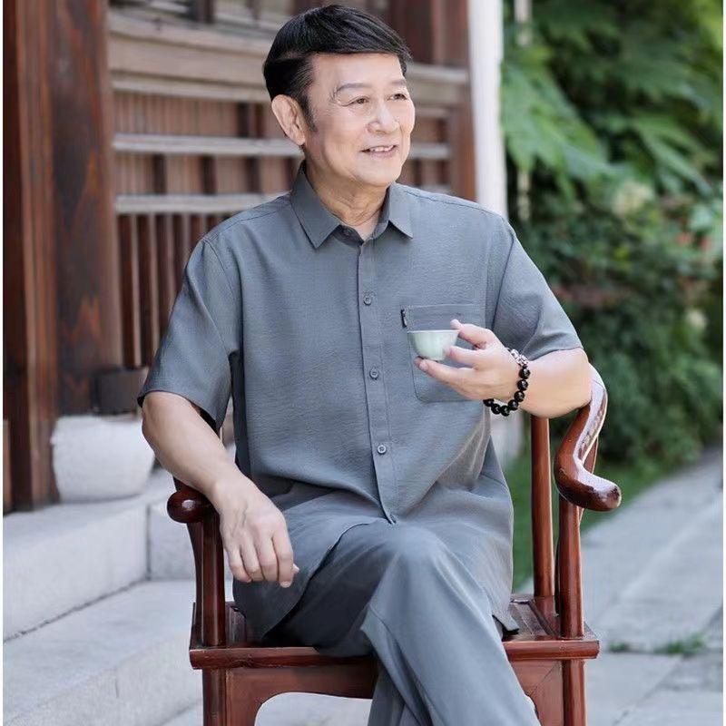 Summer Short-sleeved Shirt Men's Thin Suit Middle-aged and Elderly Shirt Loose Grandpa Suit