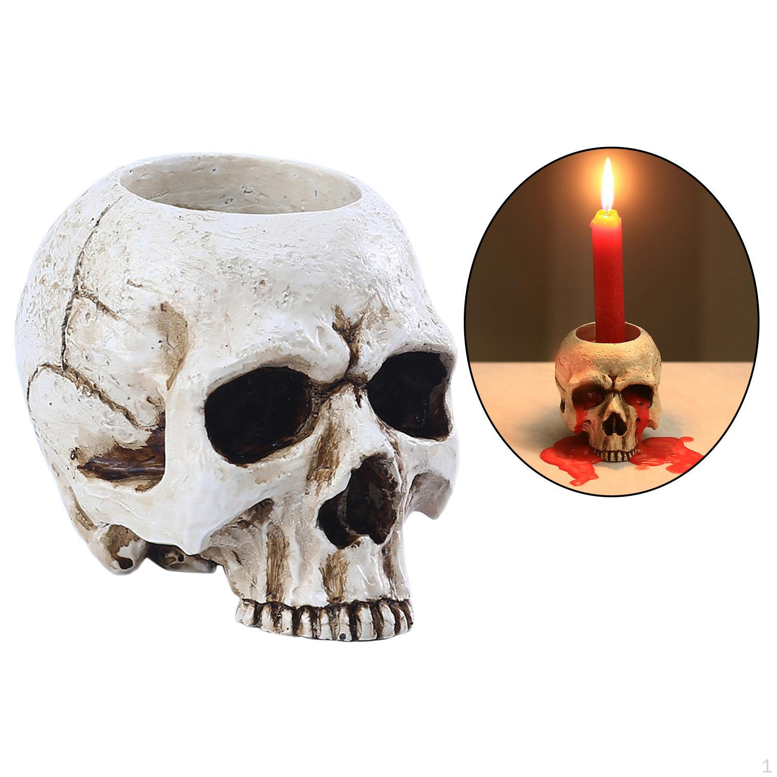 

Crying Skull Taper Candle Holder Pillar Candles Candlesticks Cabinet Home Party Skeleton Statue