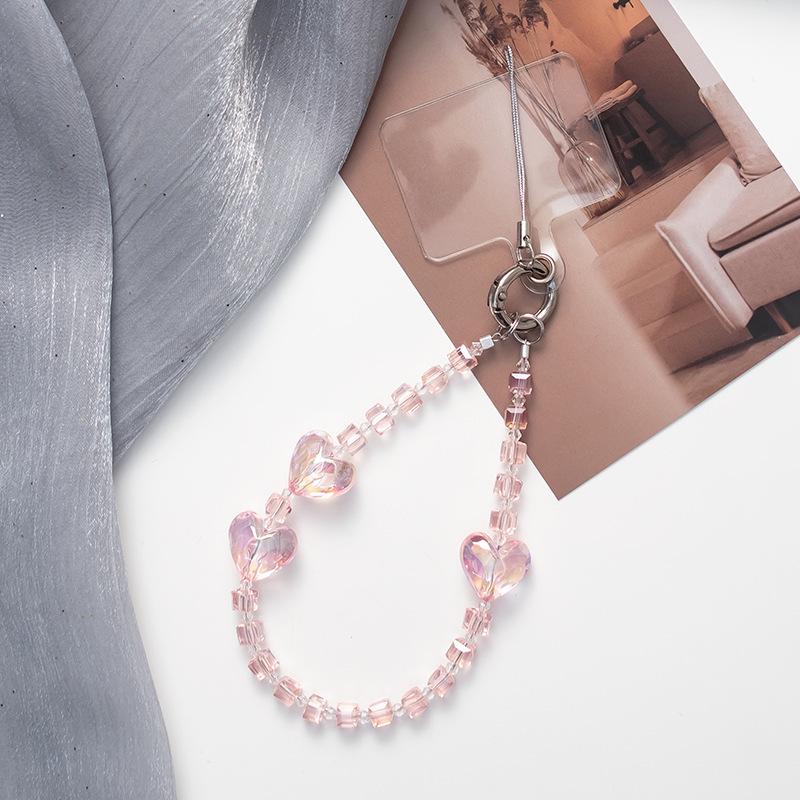 Hart Kristal Kralen Mobiele Telefoon Polsband met Metalen Gesp