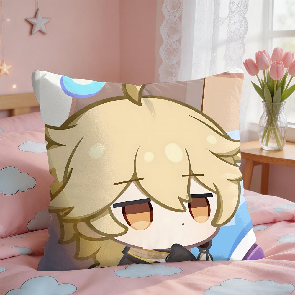 Aether Cute Genshin Game Cushion Cover Short Plush Pillow Case Room Sofa Cushion Covers Home Decor Funda