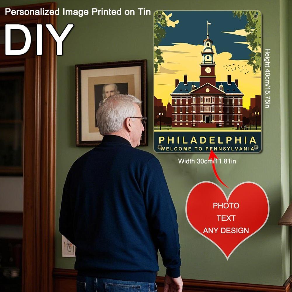 Retro Welcome to Pennsylvania Philadelphia Metal Plaque Indoor Outdoor Wall Art Home Decor Gift