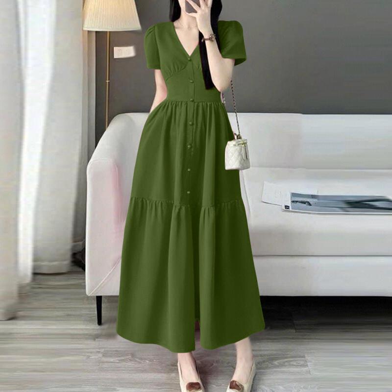 

ZANZEA Женское летнее повседневное длинное платье с V-образным вырезом и коротким рукавом M