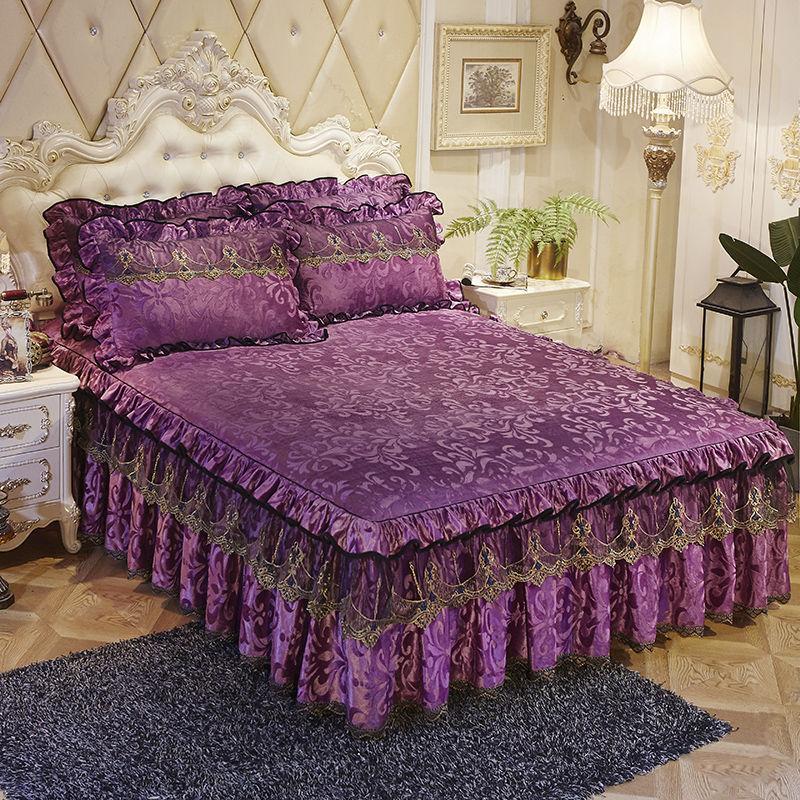 3 Pcs Bedding Set Luxurious Bedding Cover Set Warm Bedspread On The Bed Heightened Bed Skirt for Queen/King Size with Pillowcase