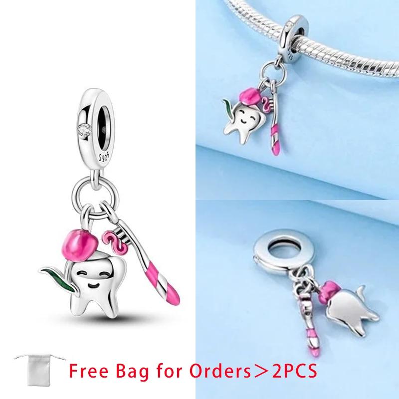 Balloon Birthday Cake Bone Tooth Stethoscope Beads Copper Charms Pendant Fit Women Original Bracelet Diy Fine Jewelry Gift