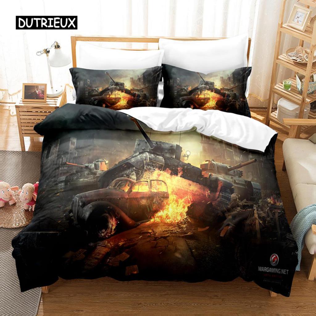 Zestaw Poszwy na Kołdrę Tank Rozmiar King Zestaw Pościeli o Tematyce Wojennej Poszwa na Kołdrę Dirt Bike dla Dzieci Chłopców Mężczyzn Wygodna Poszwa na Kołdrę z Mikrofibry