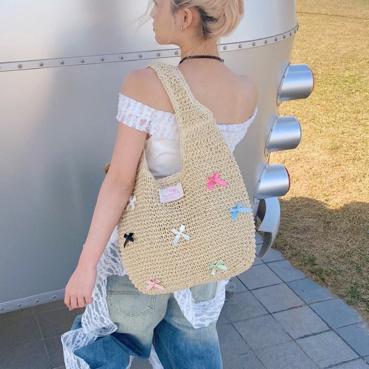 Straw Woven Bow Shoulder Bag With Large Capacity For Daily Use