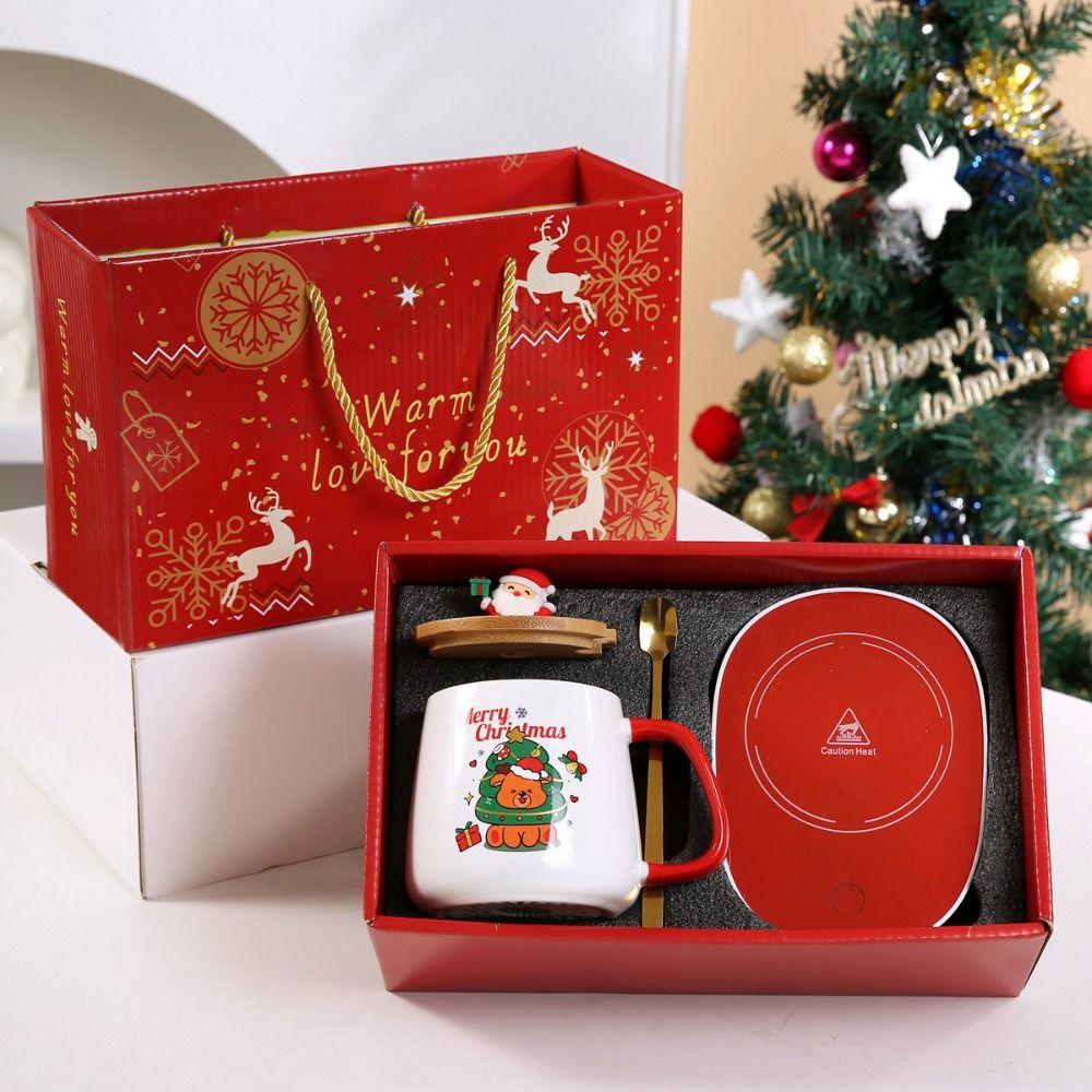 Creative Christmas Gift Box Set New Year Souvenir Mug Water Cup Gift Ceramic Cartoon Santa Claus Coffee Cup With Heating Pad