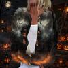 Women's Long Sleeve Knit Cardigan with Halloween Print Button Front