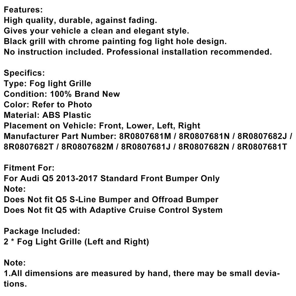 Stoßstangengitter Nebelscheinwerfergitter 8R0807681M 8R0807681N Passend für Q5 2013-2017