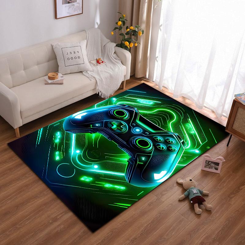 "Gaming Controller Pattern Carpet with Neon Green and Blue Design" Suitable for Use As an Anti-slip for Living Room Bedroom Sofas