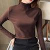 Half High Collar Long Sleeves Slim Fit Bottoming Blouse Autumn Winter Thickened Double-Sided Fleece Pure Color Thermal Top Daily Clothing
