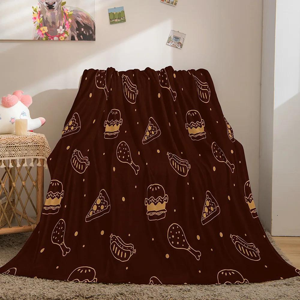 Cartoon-shaped food burger Printed Blanket for Sofa Travel Camping Living Room Office Conditioning Blanket for All Seasons Gifts