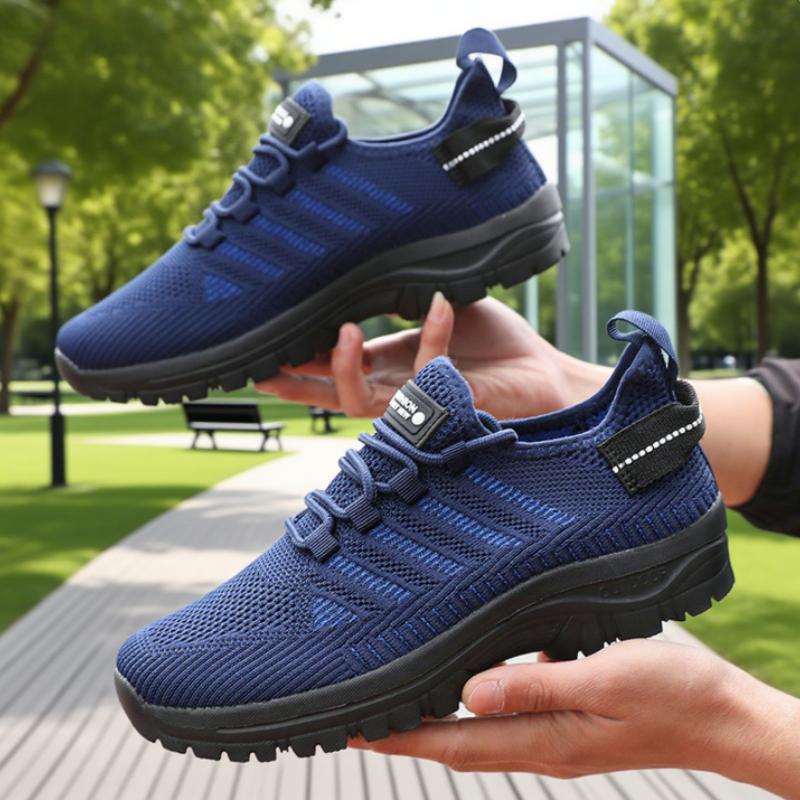 Men'S Casual Mesh Shoe Breathable Knitted Comfortable Outdoor Flat Walking Shoes Trendy Striped Design Jogging Shoe Sneakers Men