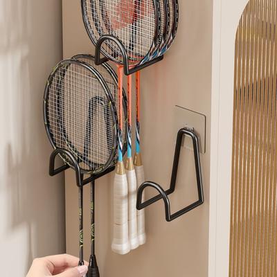 Wall-Mounted Badminton Racket Rack Punch Free Adhesive Tennis Racket Shelf Metal Pickleball Rackets Wall Holder