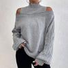 Ladies  And Winter Fashion Off Shoulder Turtleneck Warm Solid Color Long Sleeve Sweater